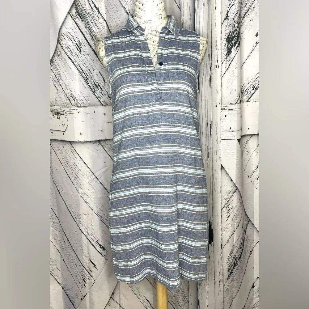 BeachLunchLounge Sleeveless Dress Linen Blend Striped M